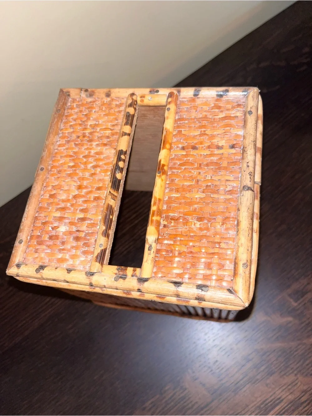 Vintage MCM Rattan Pencil Bamboo Tissue Box Cover Boho